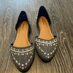 Torrid Gray Chambray Studded D’orsay Flats 9W NWOT